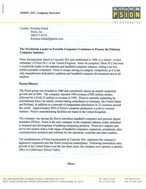 PSION Press Package (November 18, 1996) - Image 3