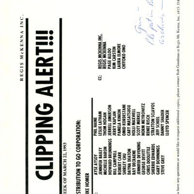 GO Corporation - Regis McKenna Clipping Alert (March 22, 1993)