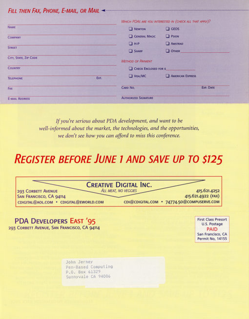 PDA Developers East '95 Conference Details (Pamphlet) - Image 4
