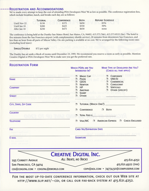 PDA Developers West '96 Conference Details (Pamphlet) - Image 3