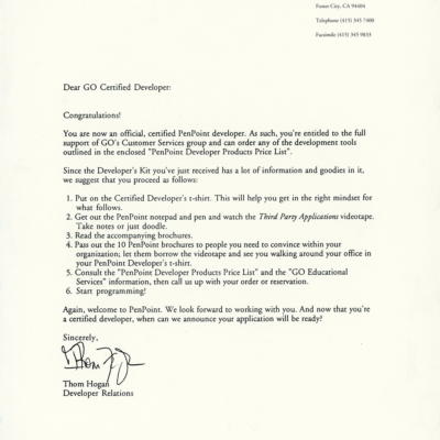 GO Corporation Certified Developer Letter