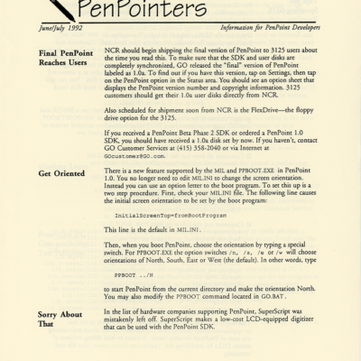 GO Corporation PenPointers June/July 1992 (Newsletter)