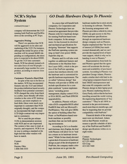 Pen-Based Computing - June 20, 1991 - Volume 1, Number 3 - Image 2