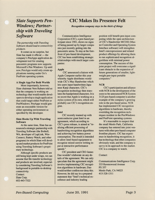 Pen-Based Computing - June 20, 1991 - Volume 1, Number 3 - Image 3