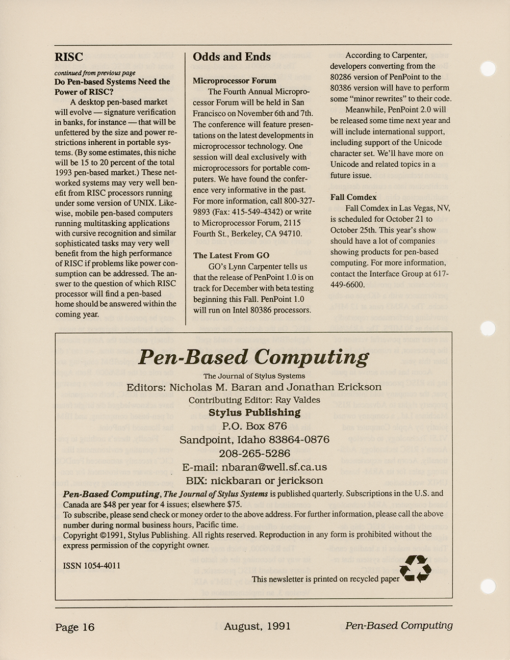 Pen-Based Computing - August, 1991 - Volume 1, Number 4 - Image 16