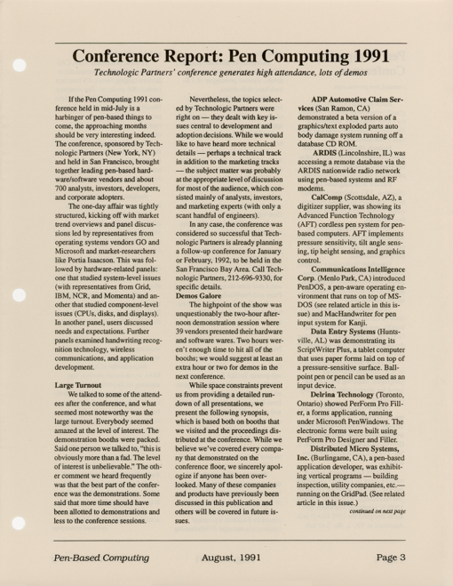 Pen-Based Computing - August, 1991 - Volume 1, Number 4 - Image 3