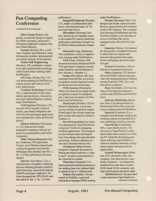 Pen-Based Computing - August, 1991 - Volume 1, Number 4 - Image 4