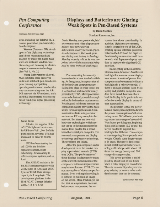 Pen-Based Computing - August, 1991 - Volume 1, Number 4 - Image 5