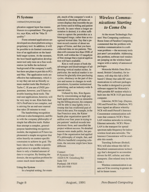 Pen-Based Computing - August, 1991 - Volume 1, Number 4 - Image 8