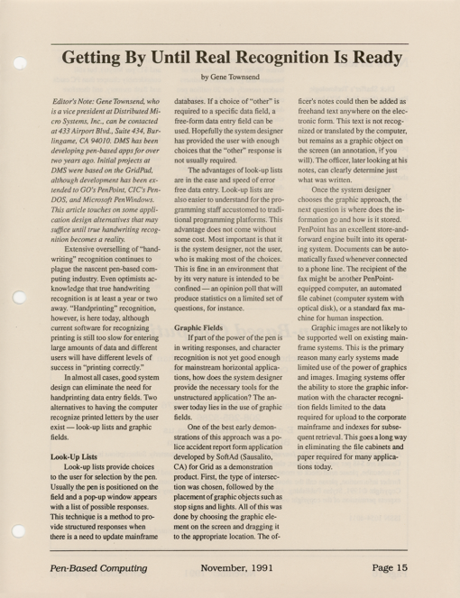 Pen-Based Computing - November, 1991 - Volume 1, Number 5 - Image 15
