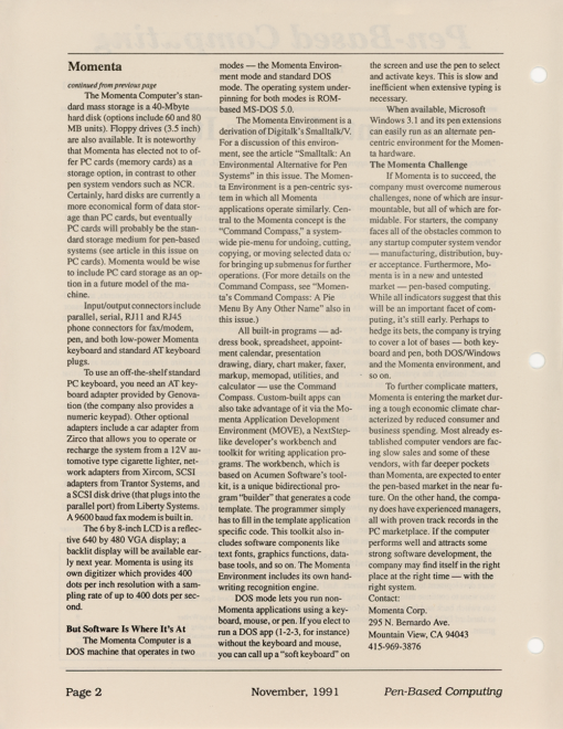 Pen-Based Computing - November, 1991 - Volume 1, Number 5 - Image 2