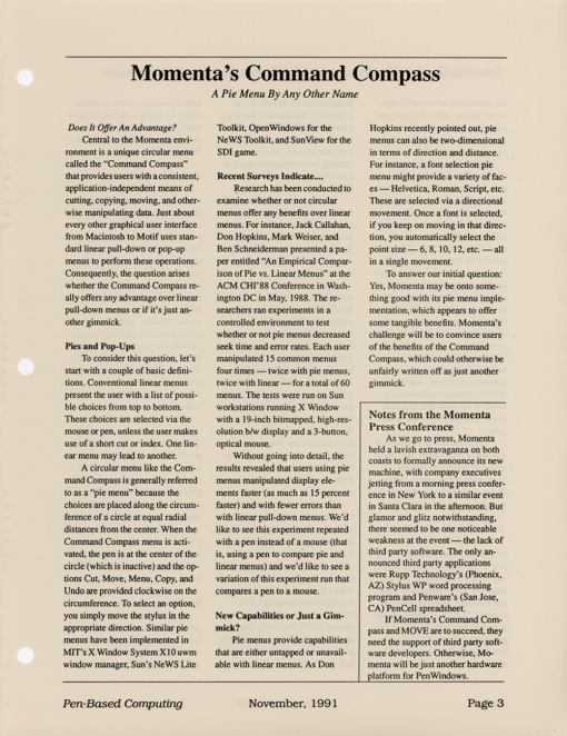 Pen-Based Computing - November, 1991 - Volume 1, Number 5 - Image 3