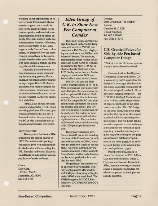 Pen-Based Computing - November, 1991 - Volume 1, Number 5 - Image 7