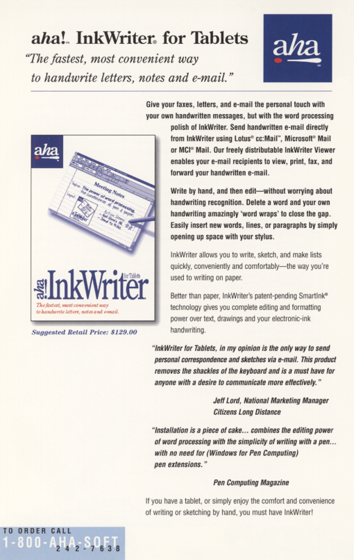 aha! InkWriter for Tablets (Promotional Card)