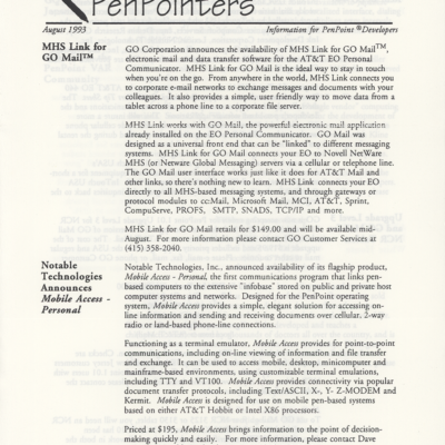 GO Corporation PenPointers August 1993 (Newsletter)