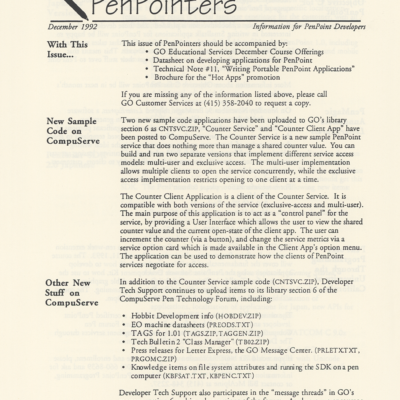 GO Corporation PenPointers December 1992 (Newsletter)