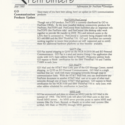 GO Corporation PenPointers June 1993 (Newsletter)