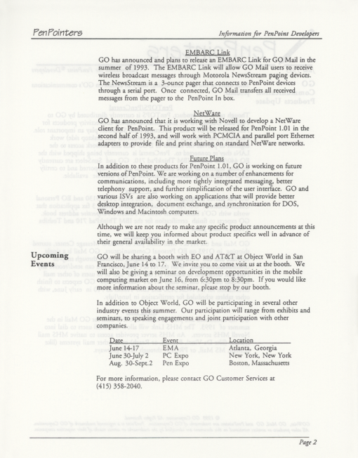 GO Corporation PenPointers June 1993 (Newsletter) - Image 2