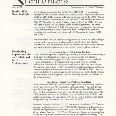 GO Corporation PenPointers May 1993 (Newsletter)
