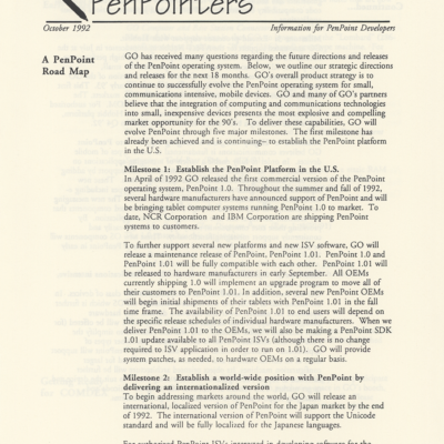 GO Corporation PenPointers October 1992 (Newsletter)