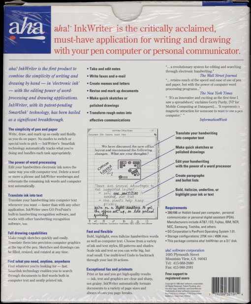 aha! InkWriter Version 1.01 for PenPoint (Package) - Image 2