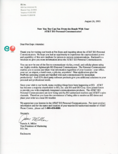EO, Inc. - Pen Expo Attendee Letter (August 26, 1993)