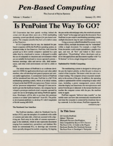 Pen-Based Computing – January 22, 1991 – Volume 1, Number 1