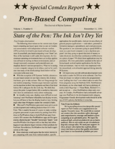 Pen-Based Computing – November 11, 1991 – Volume 1, Number 6