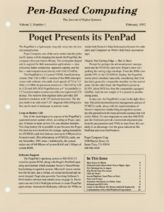 Pen-Based Computing: Volume 2, Number 1 (Cover)