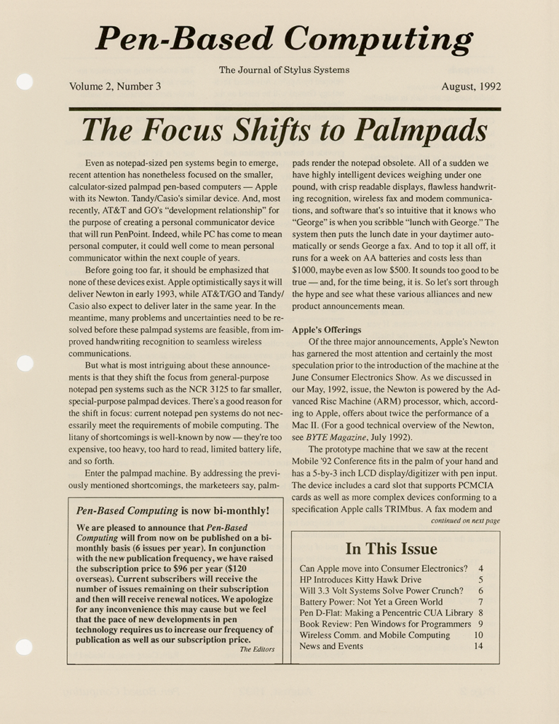 Pen-Based Computing: Volume 2, Number 3 (Cover)