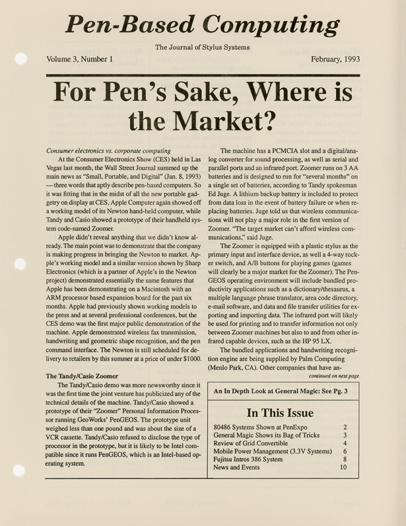 Pen-Based Computing: Volume 3, Number 1 (Cover)