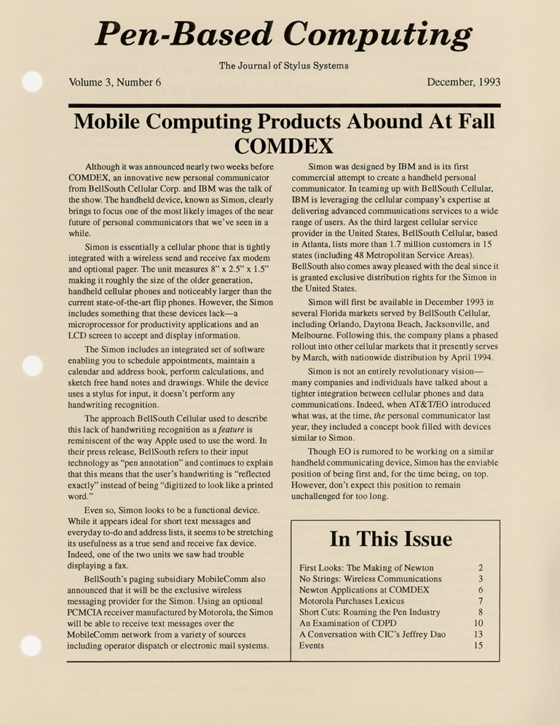 Pen-Based Computing: Volume 3, Number 6 (Cover)