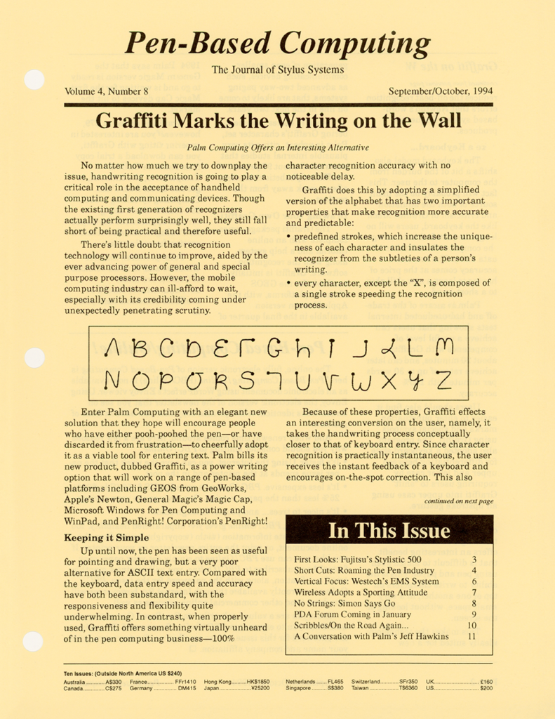 Pen-Based Computing: Volume 4, Number 8 (Cover)