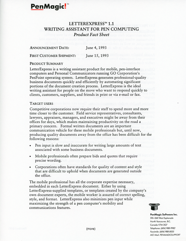 PenMagic LetterExpress 1.1 Product-Fact Sheet (Front)