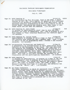 Worldwide PenPoint Developers Organization - Available Videotapes - July 8, 1993 (Page 1)