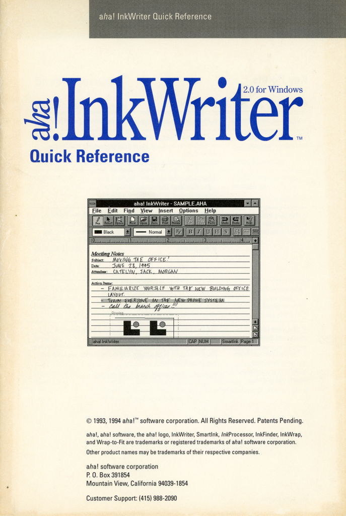 aha! InkWriter for Windows 2.0 Quick Reference (Cover)