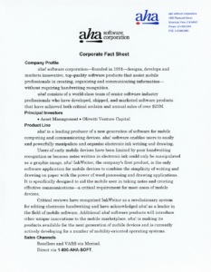 aha! software corporation - Corporate Fact Sheet