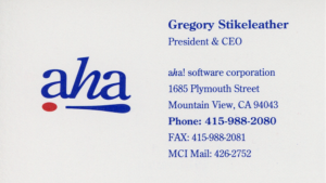 aha! software corporation - Gregory Stikeleather Business Card (English)