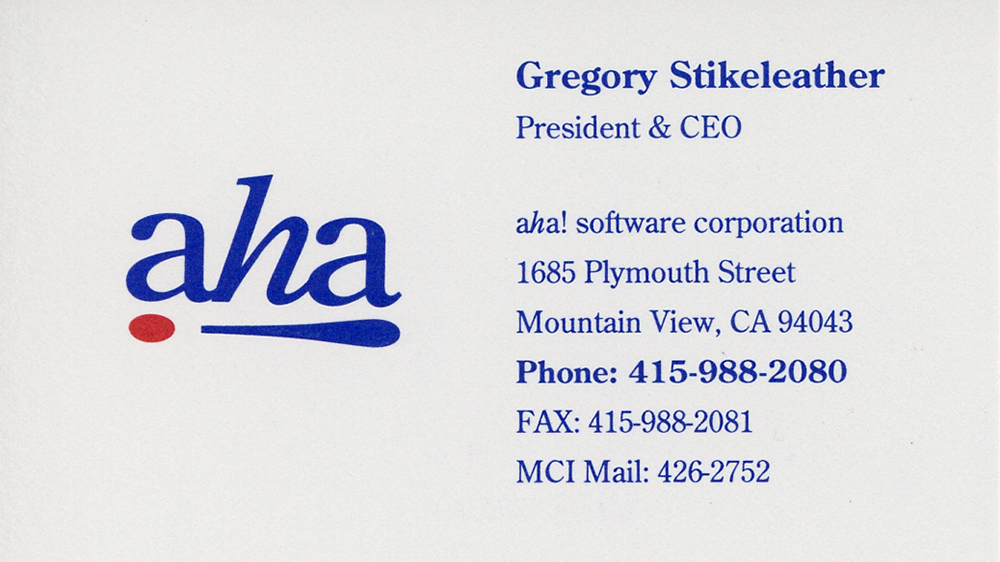 aha! software corporation - Gregory Stikeleather Business Card (English)