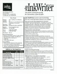 aha! software corp. - InkWriter 2.0 Windows Fact Sheet