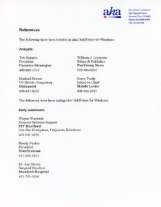aha! software corporation - InkWriter 2.0 for Windows References