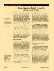 Page 8 — Speech Systems Debuts Innovative Client-Server System