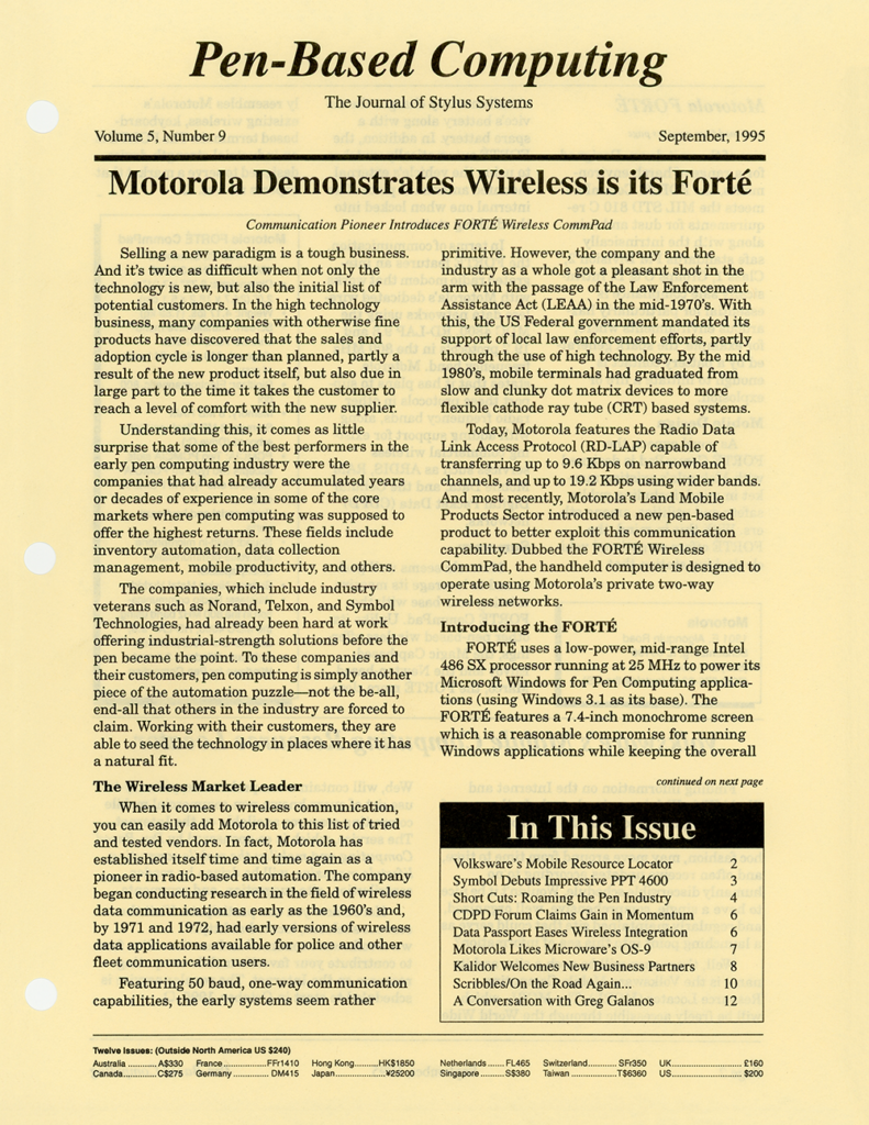 Pen-Based Computing: Volume 5, Number 9 (Cover)