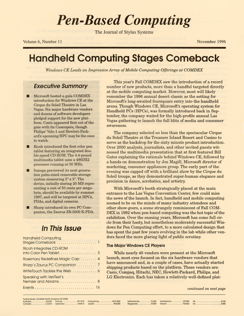 Pen-Based Computing: Volume 6, Number 11 (Cover)
