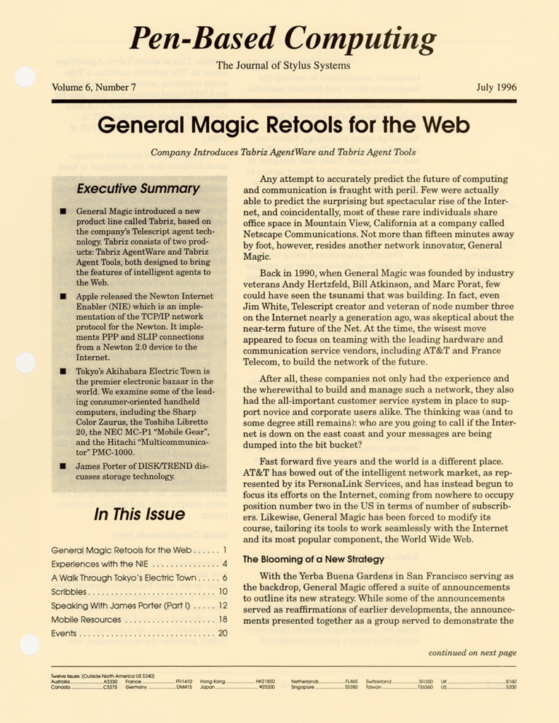 Pen-Based Computing: Volume 6, Number 7 (Cover)