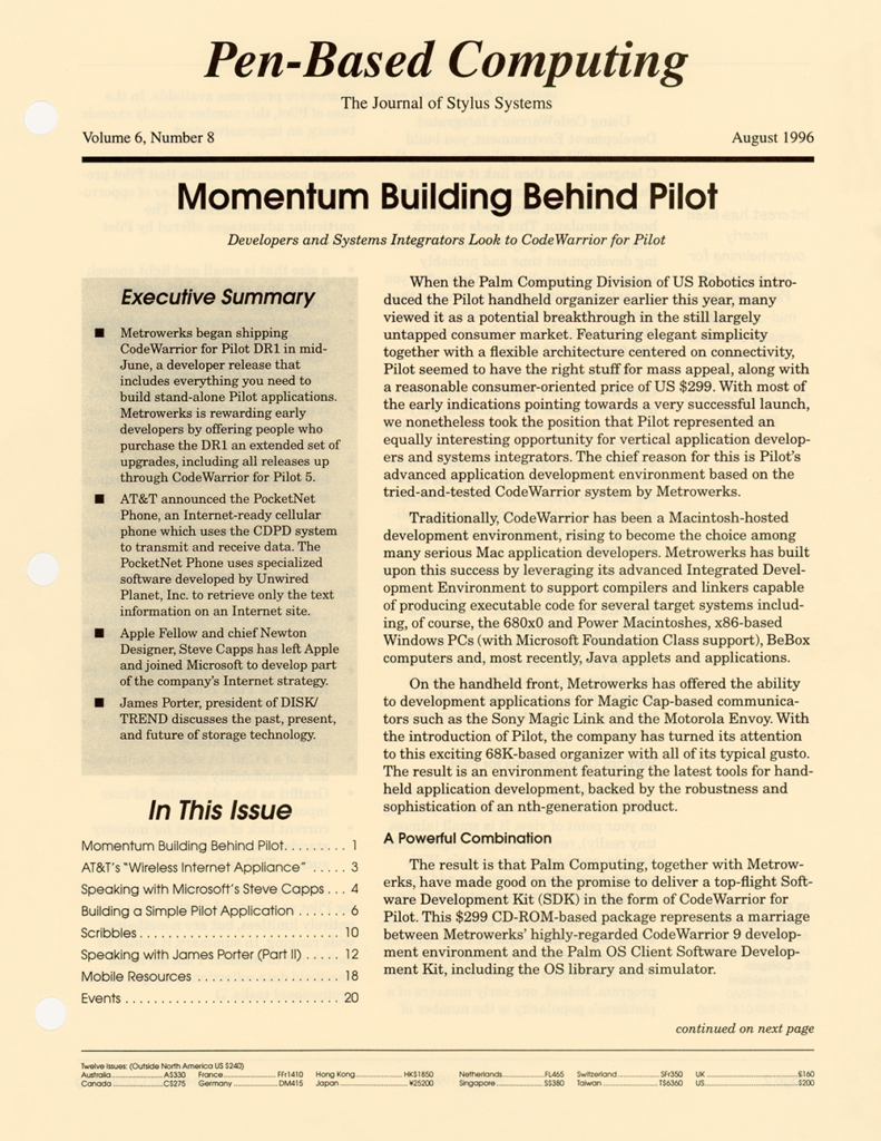 Pen-Based Computing: Volume 6, Number 8 (Cover)