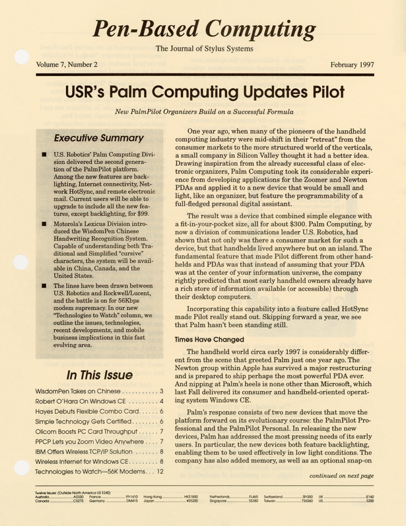 Pen-Based Computing: Volume 7 Number 2 (Cover)